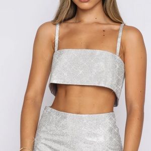 White fox boutique breathtaking silver rhinestone crop top